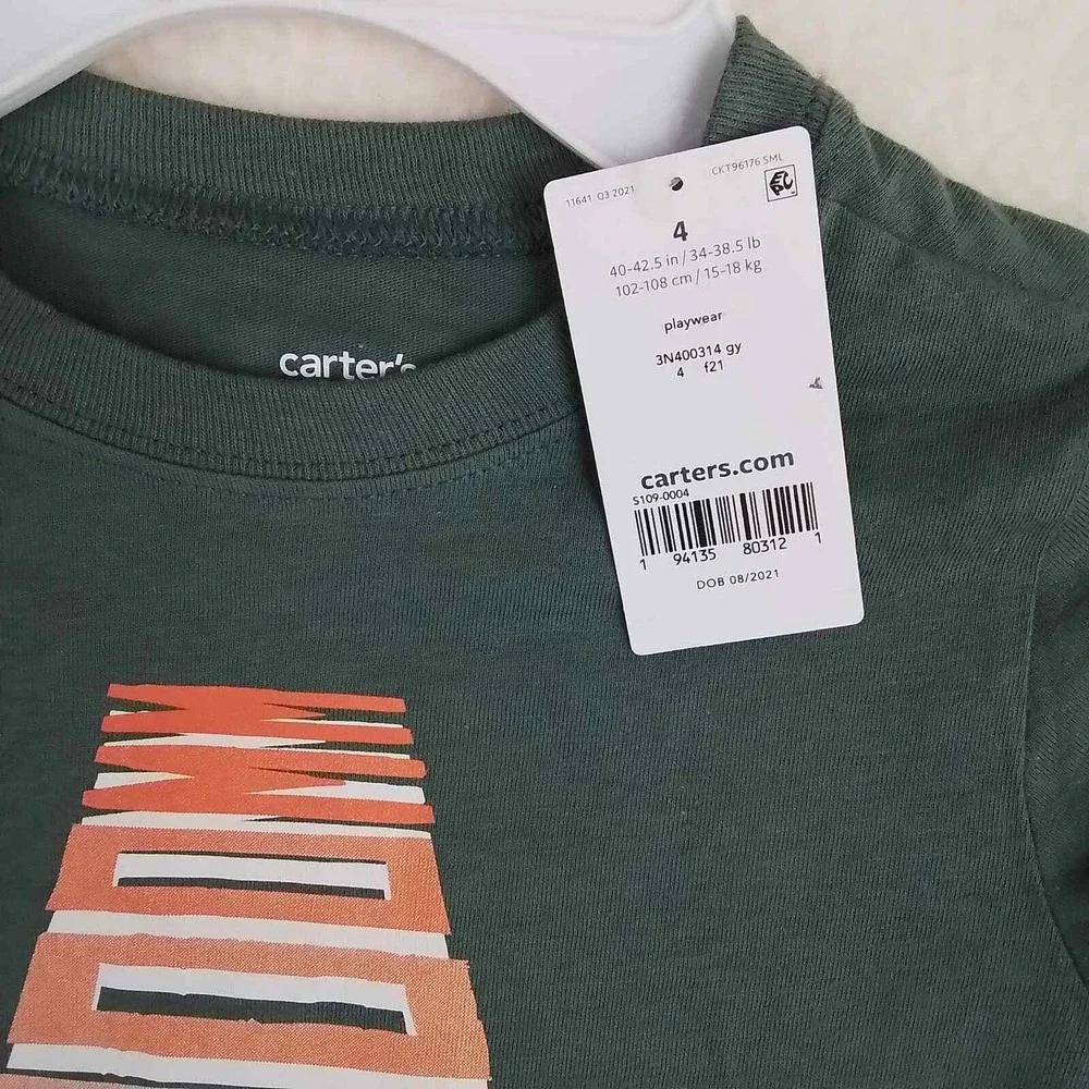 Carters Long Sleeve T-Shirt Boys Sz 4 100% Cotton Graphic Tee Crew Neck Race Car